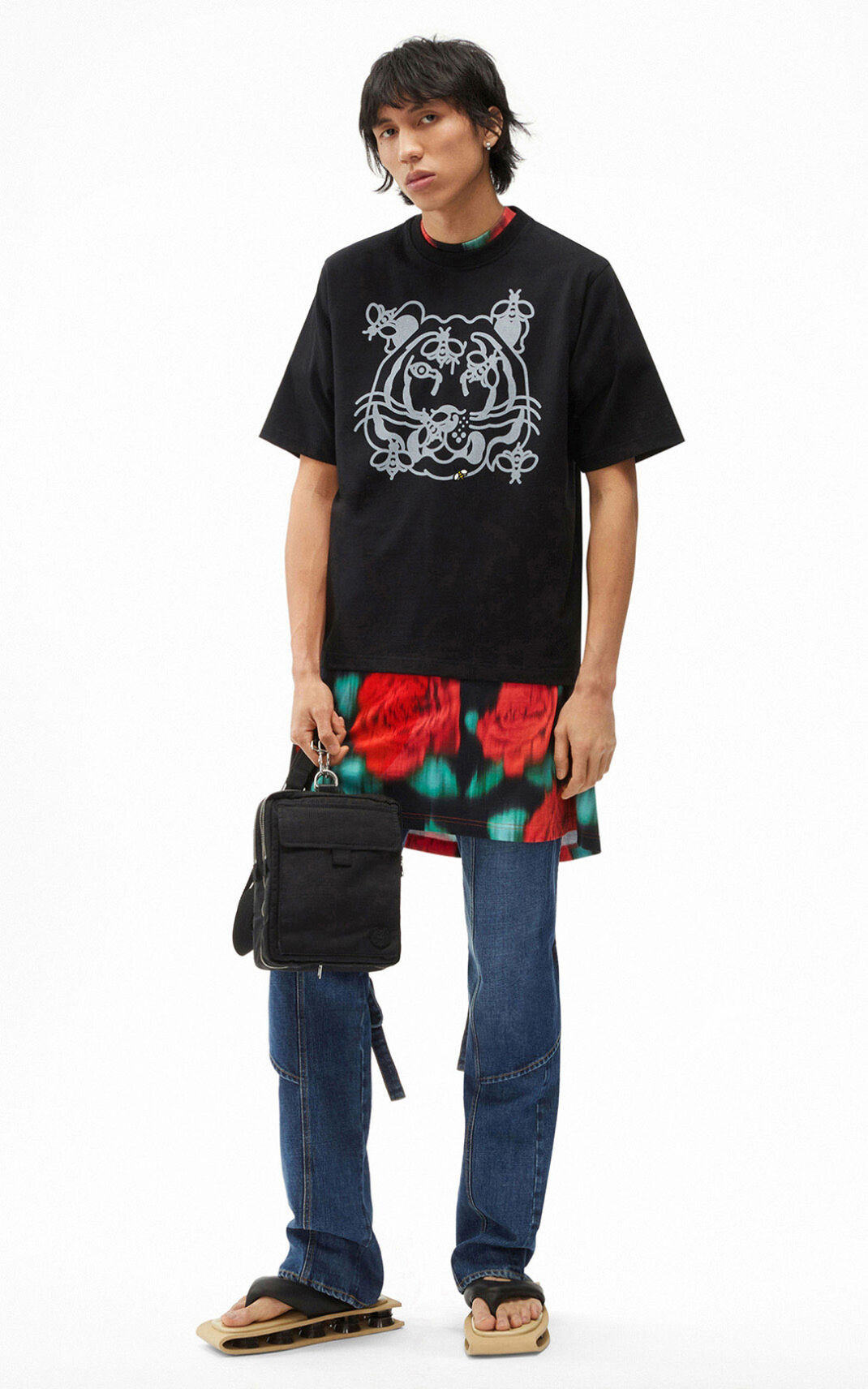 Kenzo Bee a Tiger Camisetas Hombre Negras | 2038971-PN